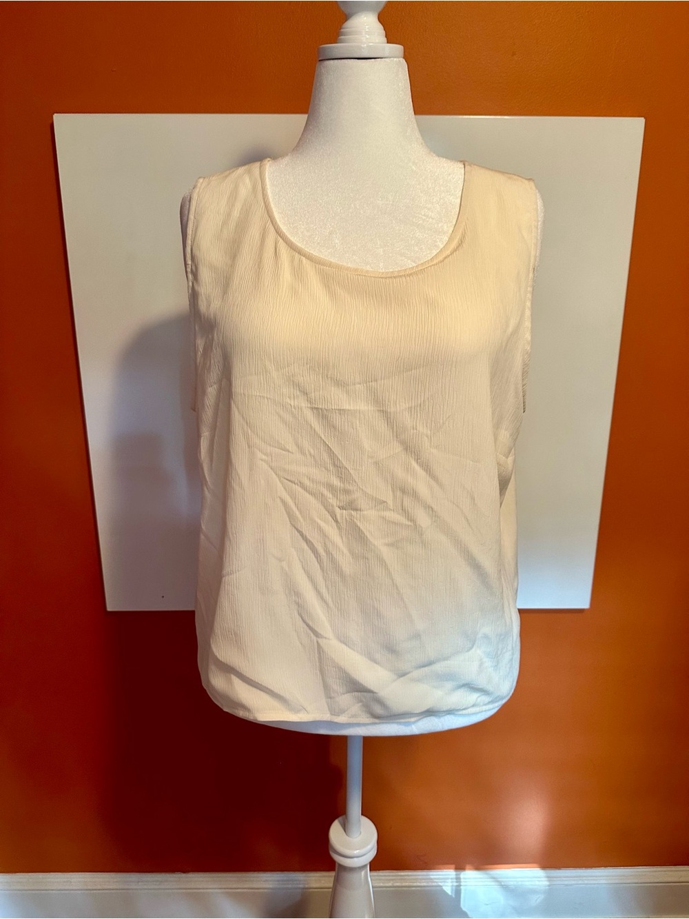 Coldwater Creek Ivory 100% Silk Plisse Crinkle Tank Shell Top XXL Lined